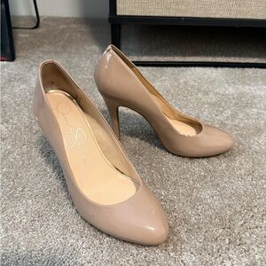 Jessica Simpson Nude Patent Pointed-Toe Pumps